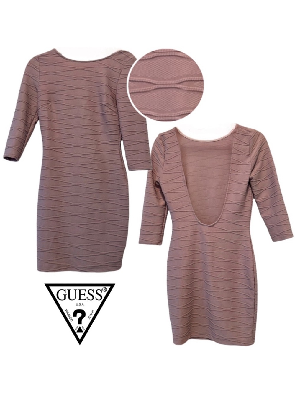 NWT GUESS Blush Pink Bodycon Dress Low Back Textured Medium